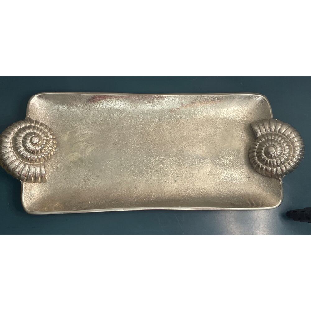 Z GALLERIE Silver Nautilus Sea Snail Handles Coastal Serving Decorative Tray